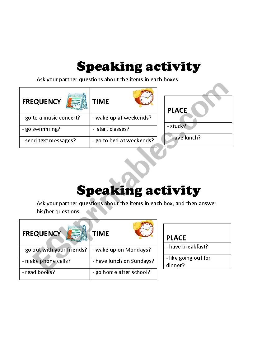 speaking activity - routine worksheet