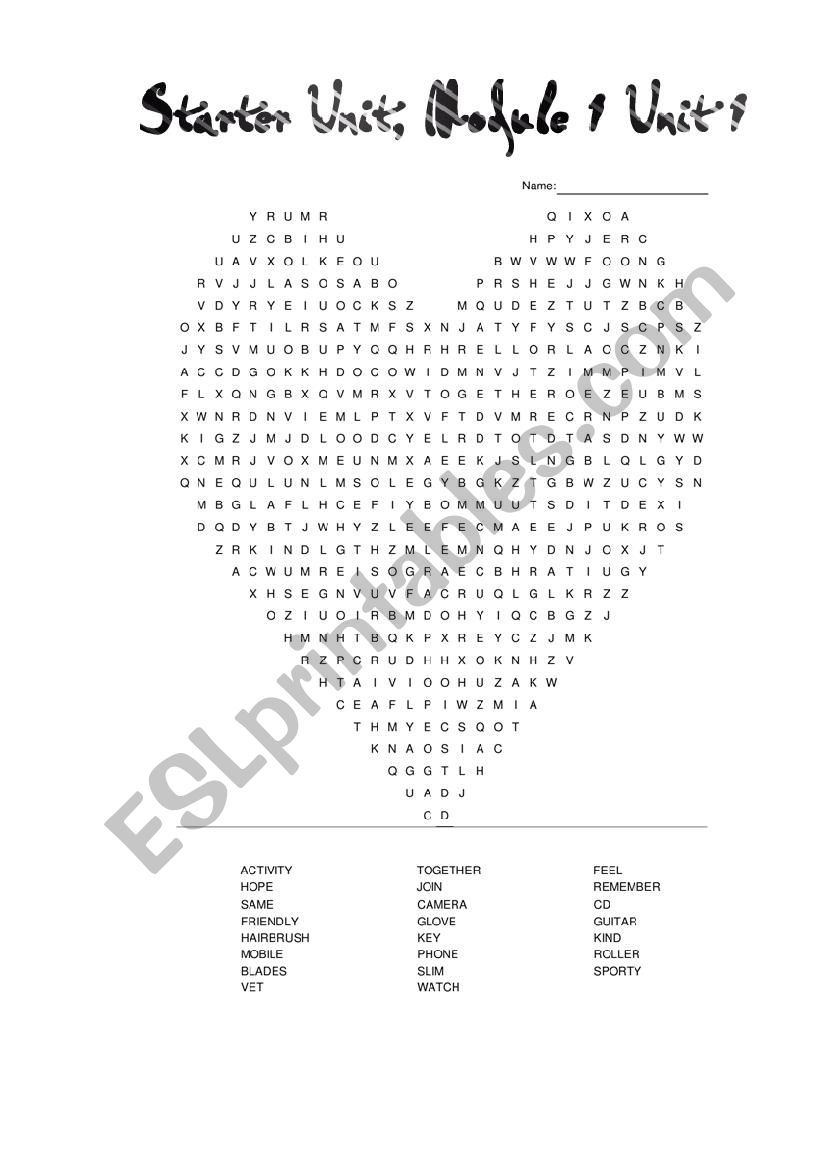 Word Search with answer key. (section 4) SPOTLIGHT 4 Starter Unit, Module 1 Unit 1