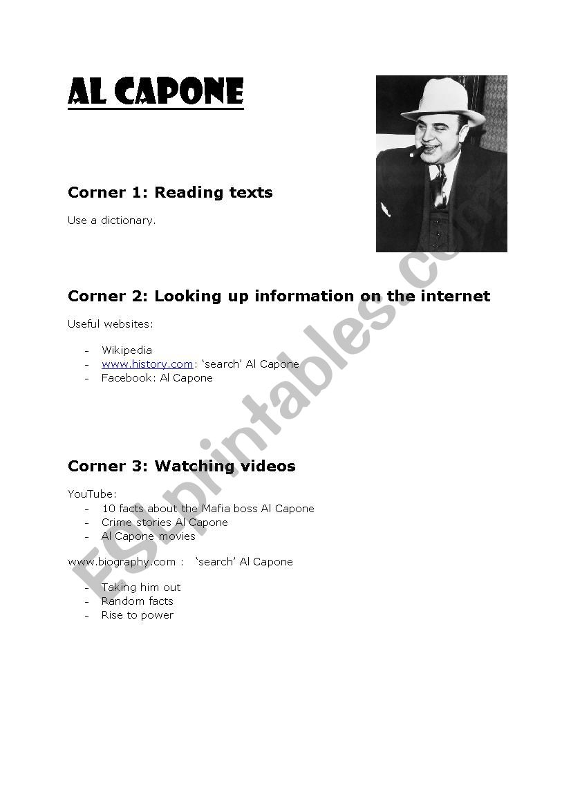 Internet task: Al Capone worksheet