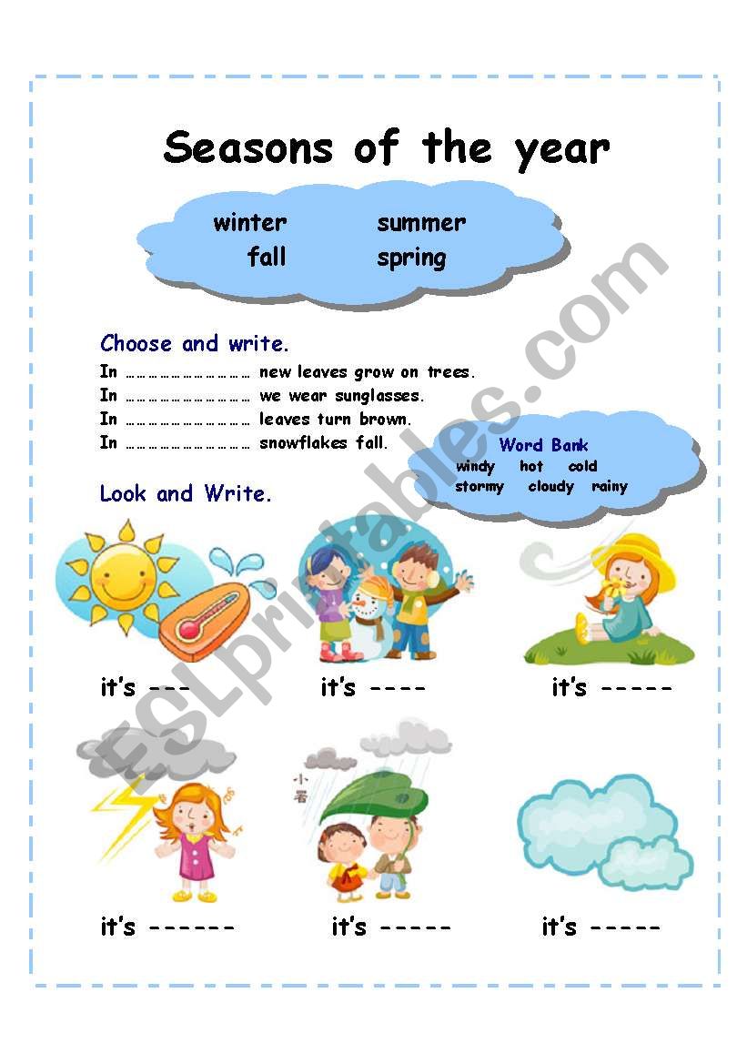 Seasons of the year (2 pages) worksheet