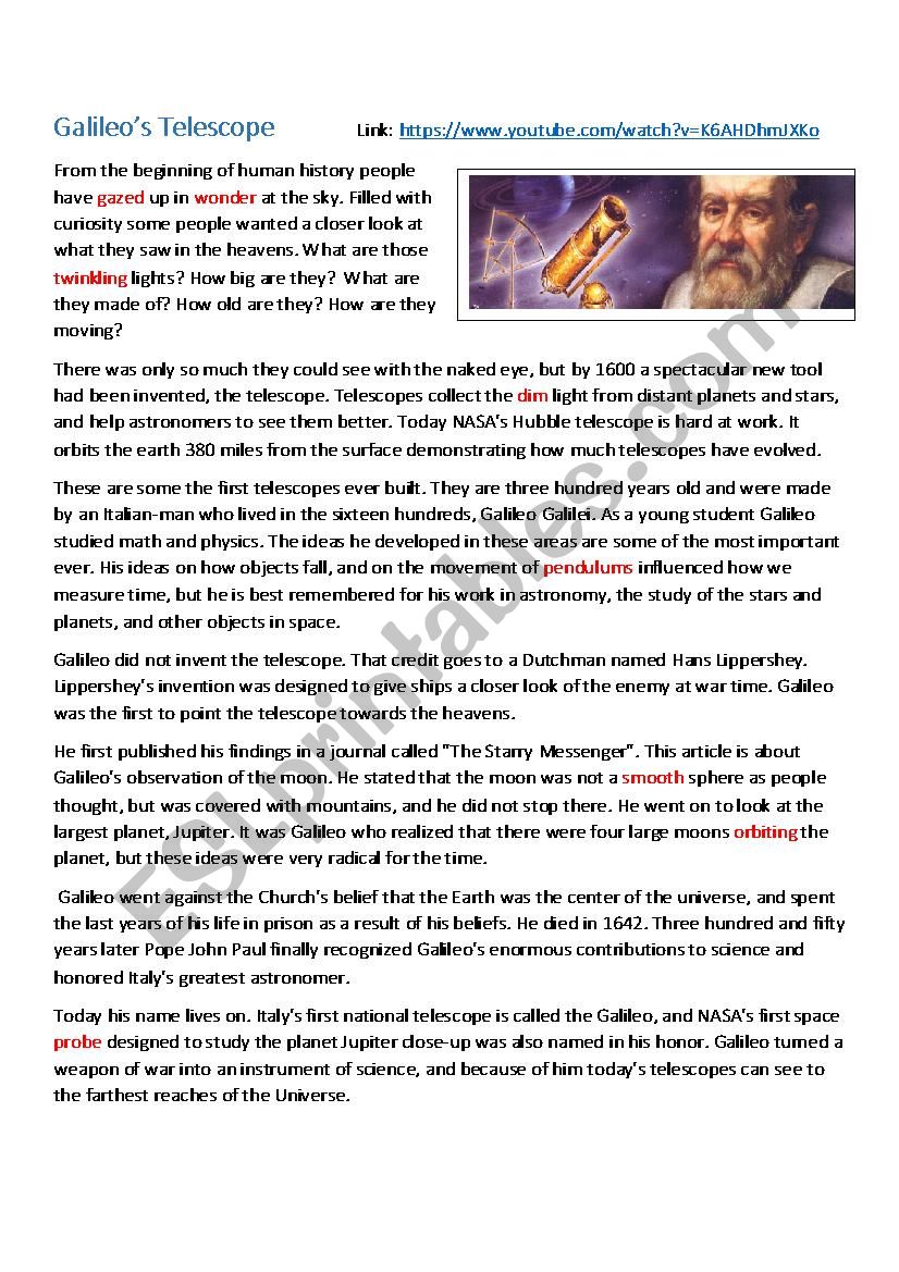 Galileos Biography  worksheet