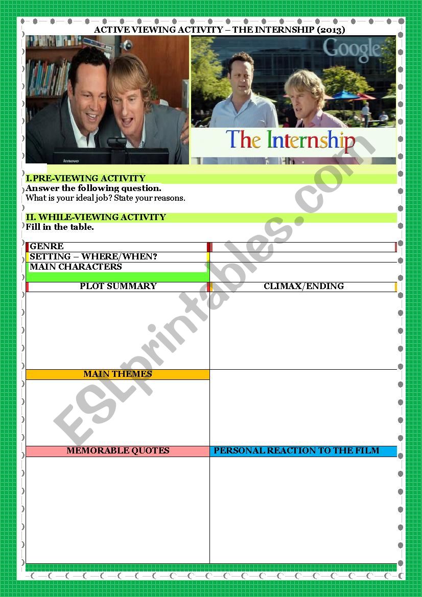 Movie- THE INTERNSHIP(2013) worksheet