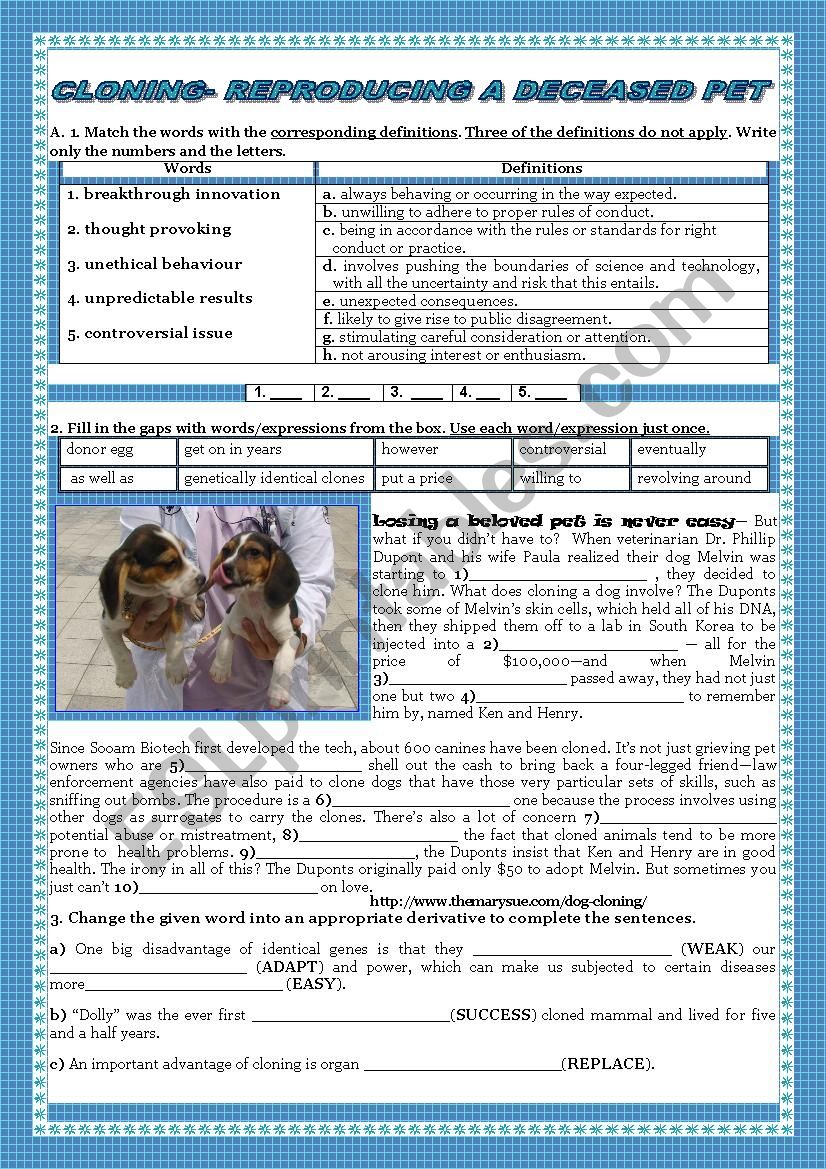 CLONING A DECEASED PET worksheet