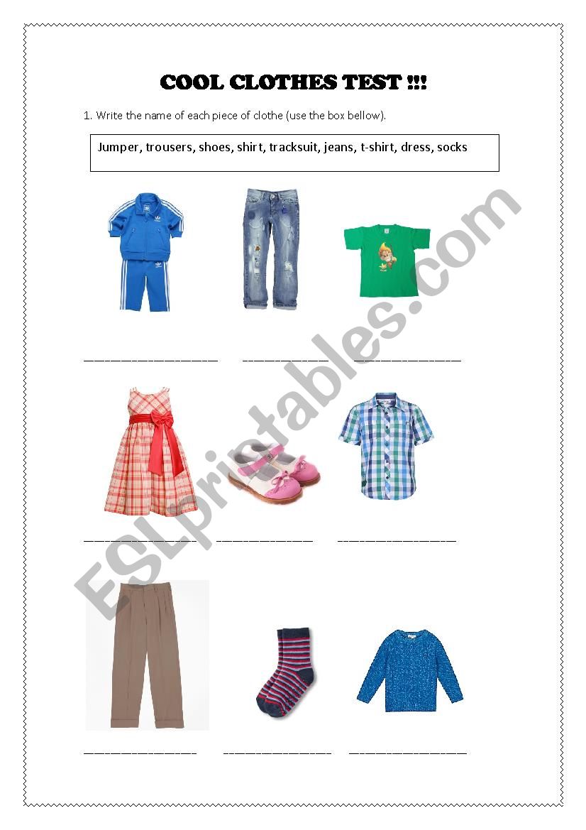 Cool Clothes worksheet