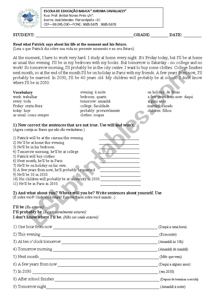 Will future exercise worksheet