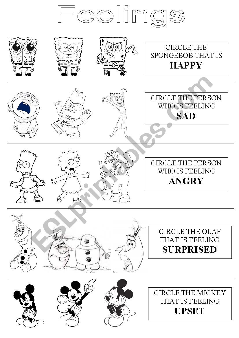 Circle the right feeling worksheet