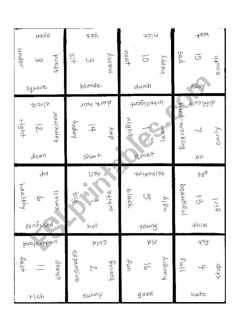 Opposites Pair Puzzle worksheet