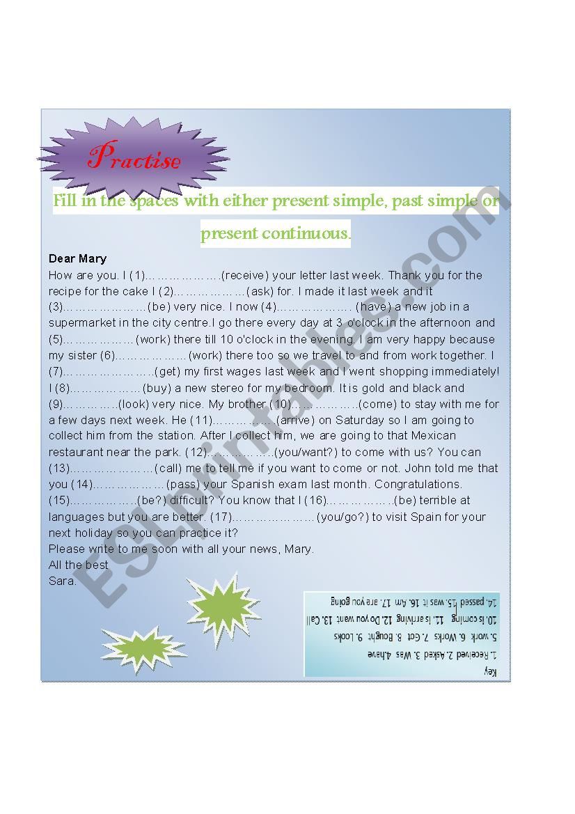 Practise: simple present, simple past and present continuous tenses