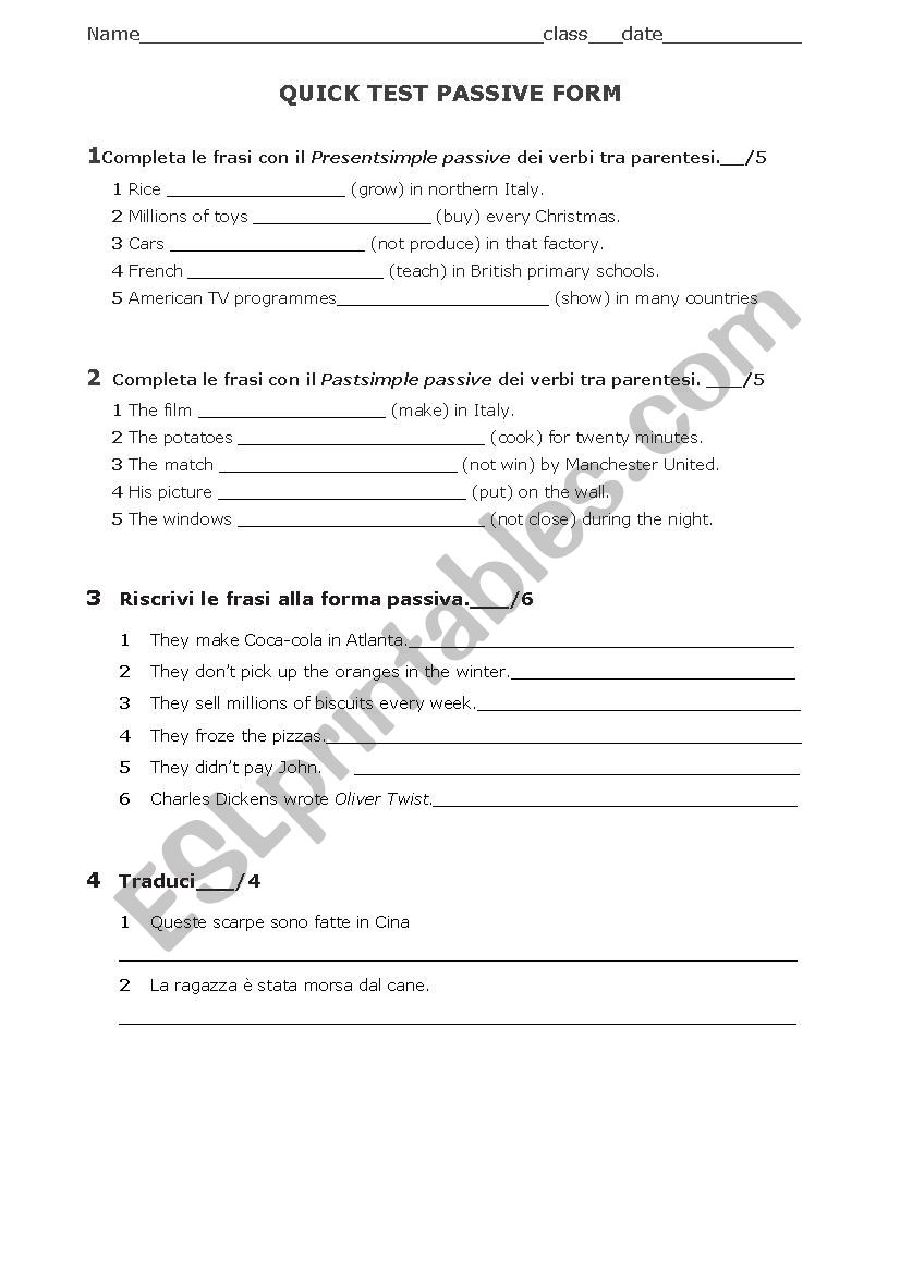 Passive test worksheet