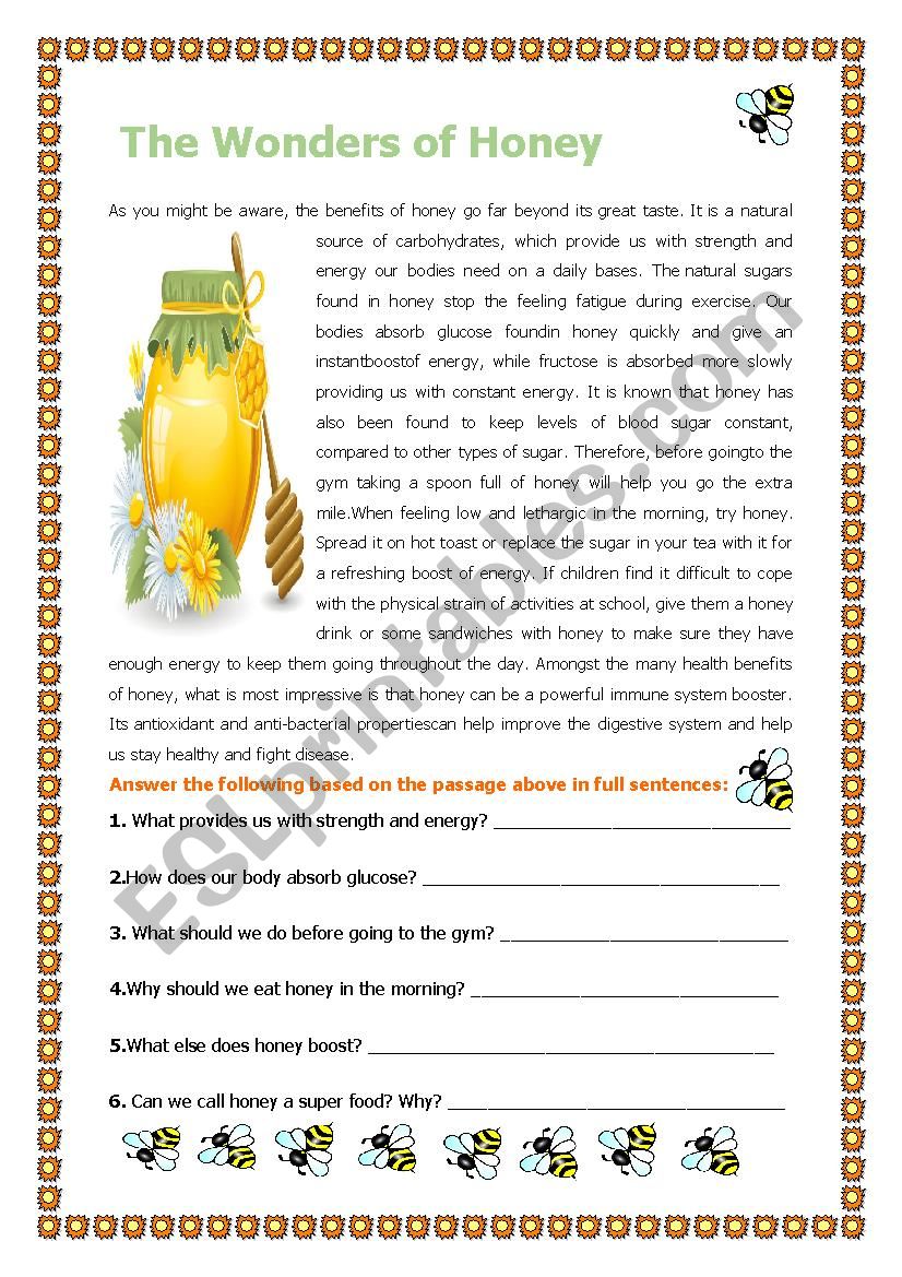 The Wonders of Honey worksheet