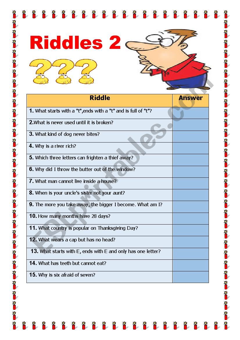 Riddles 2 worksheet
