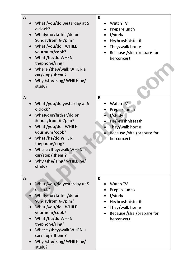 Past tenses worksheet