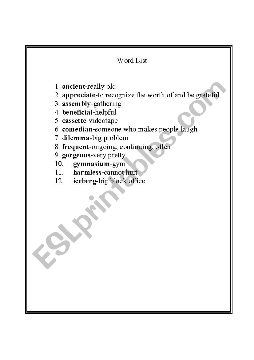 Words worksheet