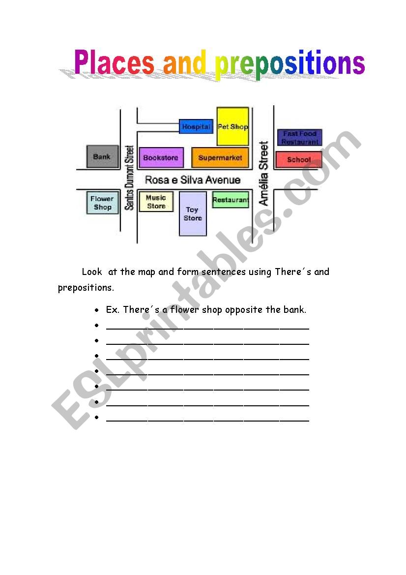 Places and prepositions worksheet