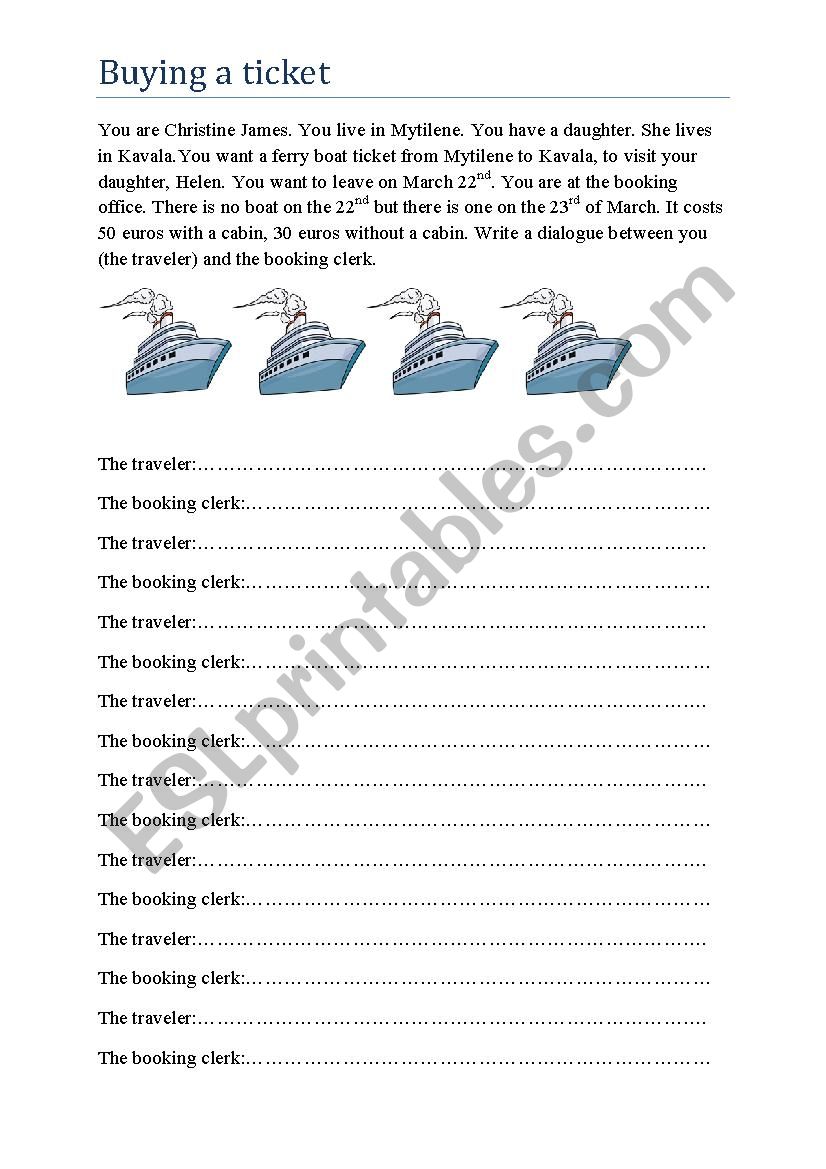 Buying a ticket worksheet