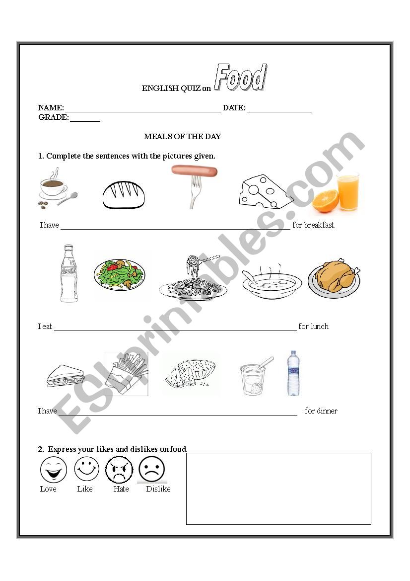 FOOD worksheet