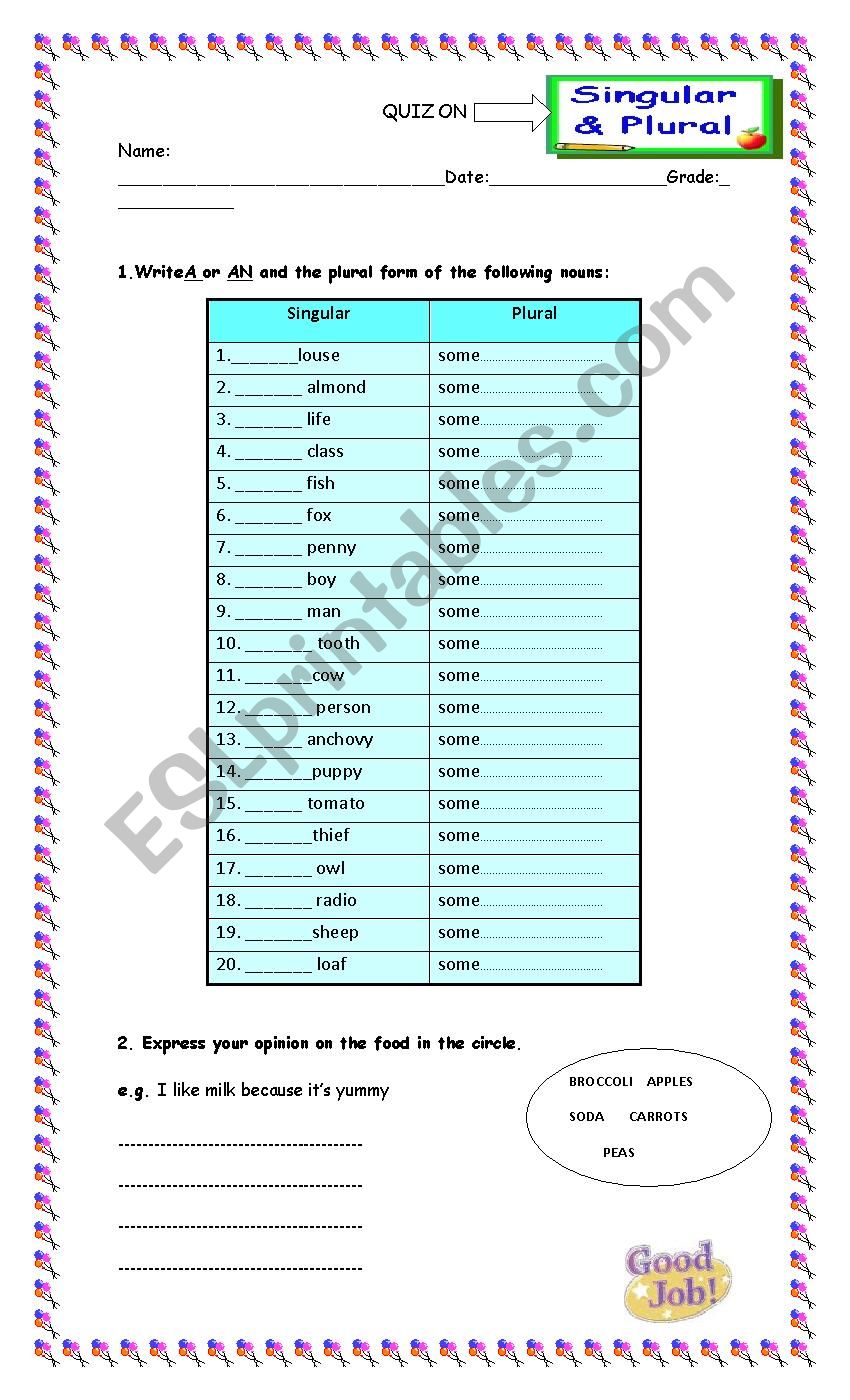 QUIZ ON FOOD worksheet