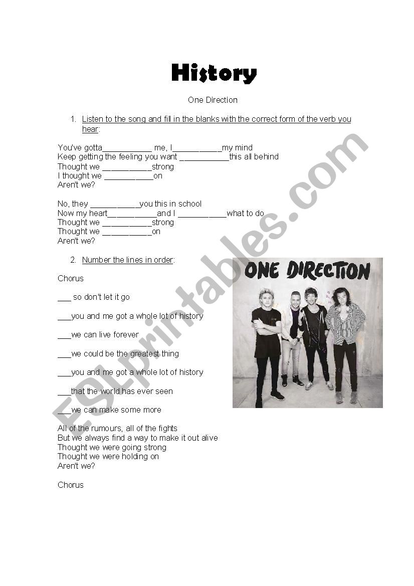 History -One Direction. worksheet