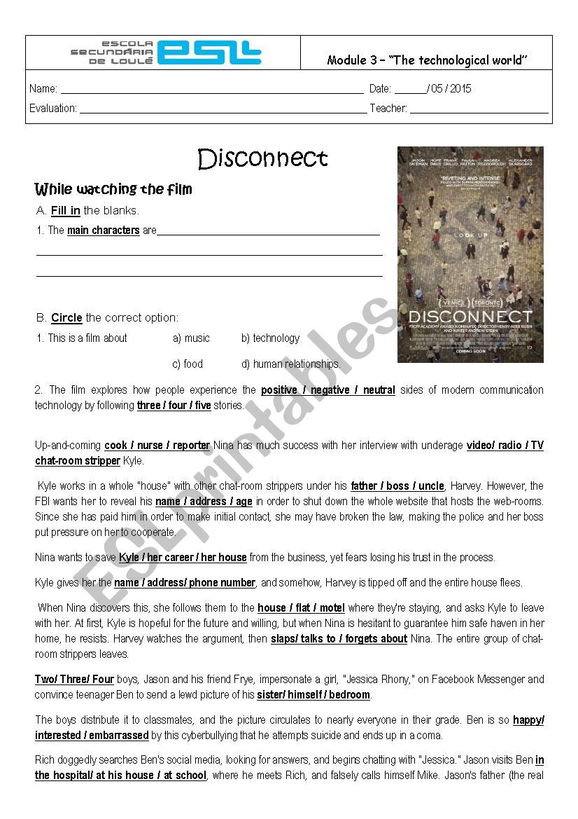 Disconnect worksheet