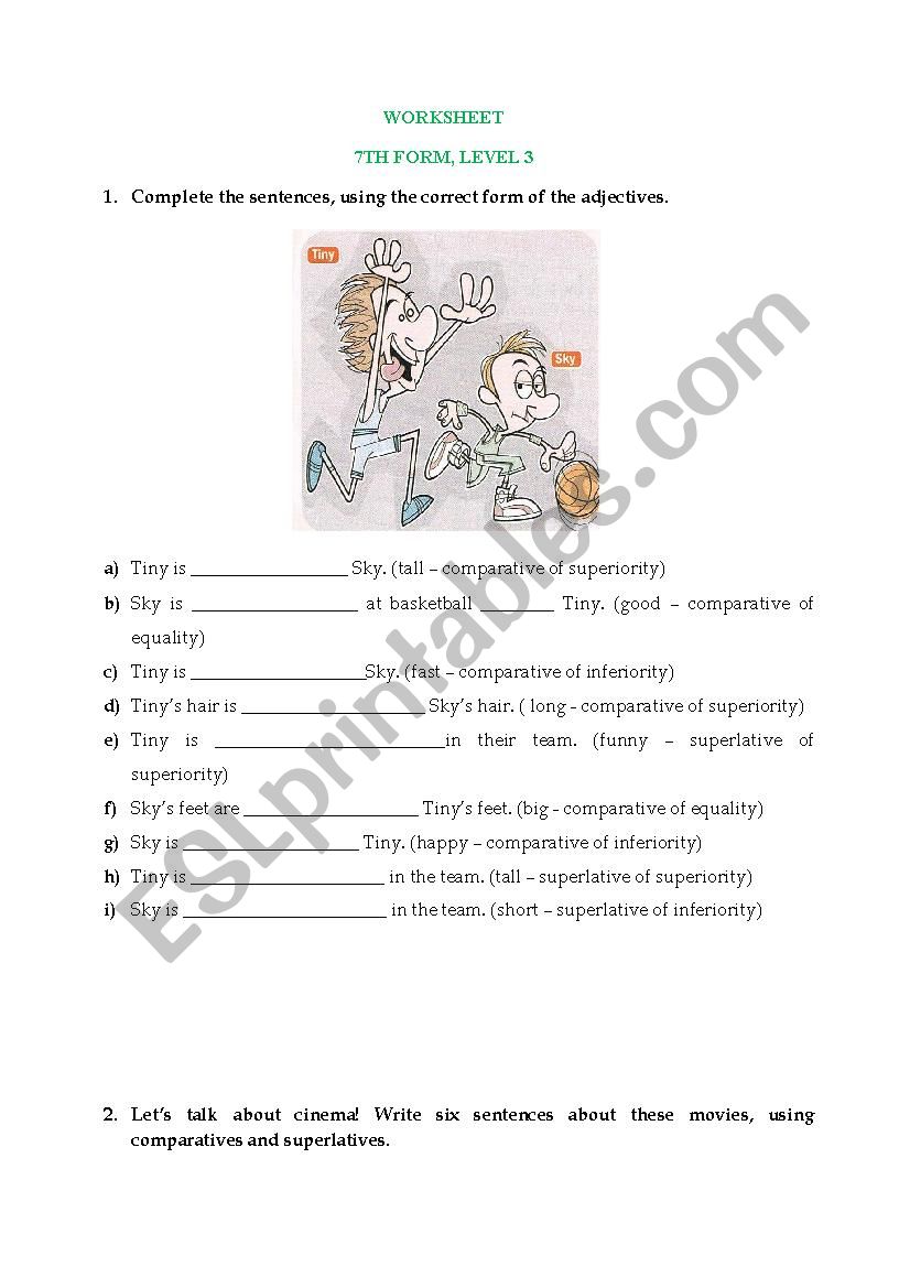 adjective degrees worksheet