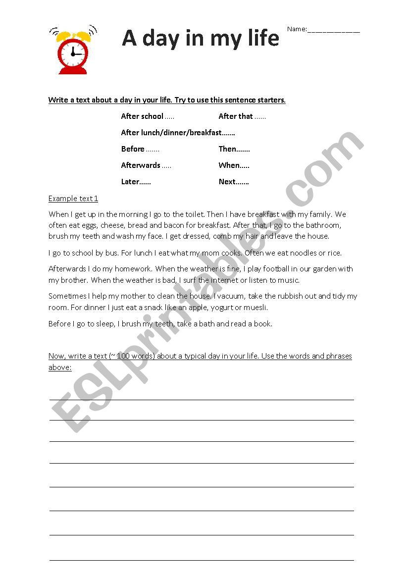 A day in your life (Writing) worksheet
