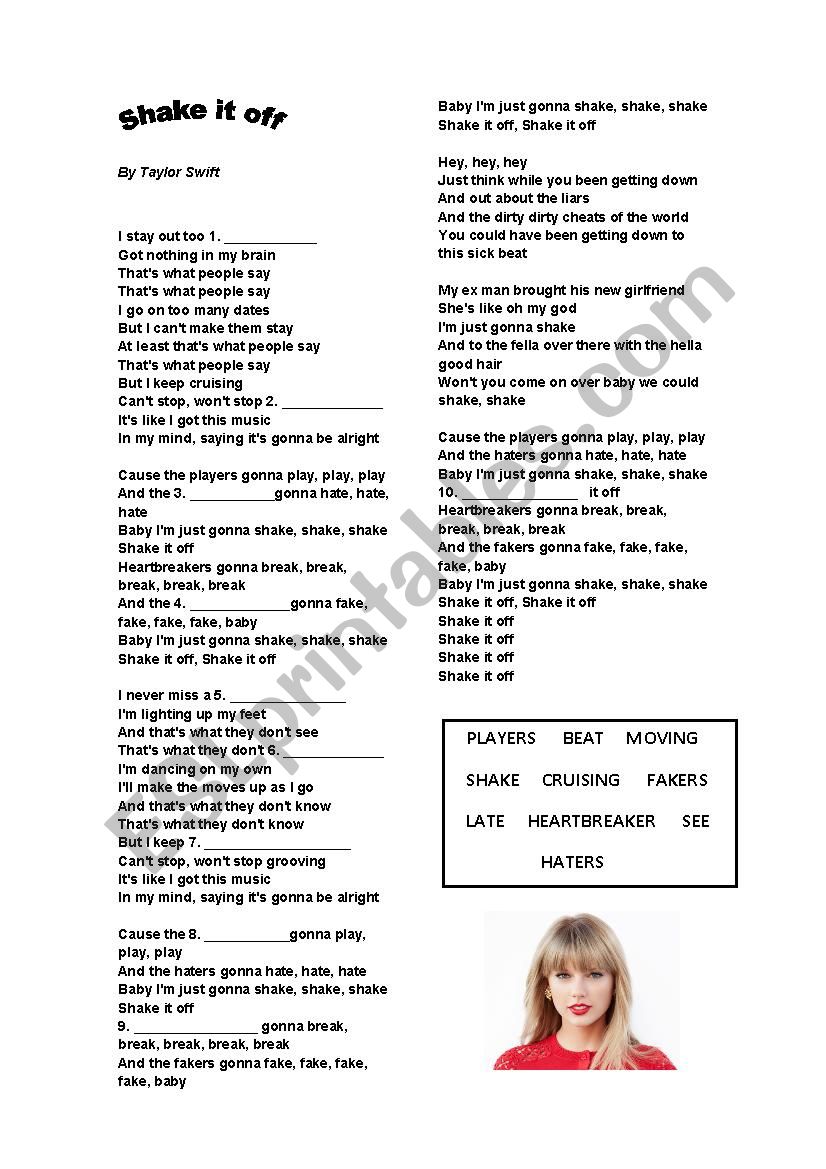 Shake it off worksheet