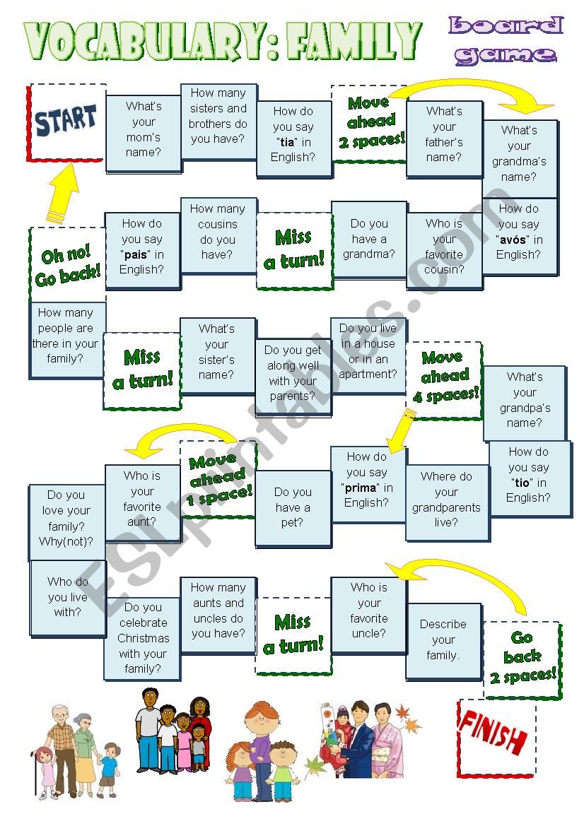 family board game worksheet