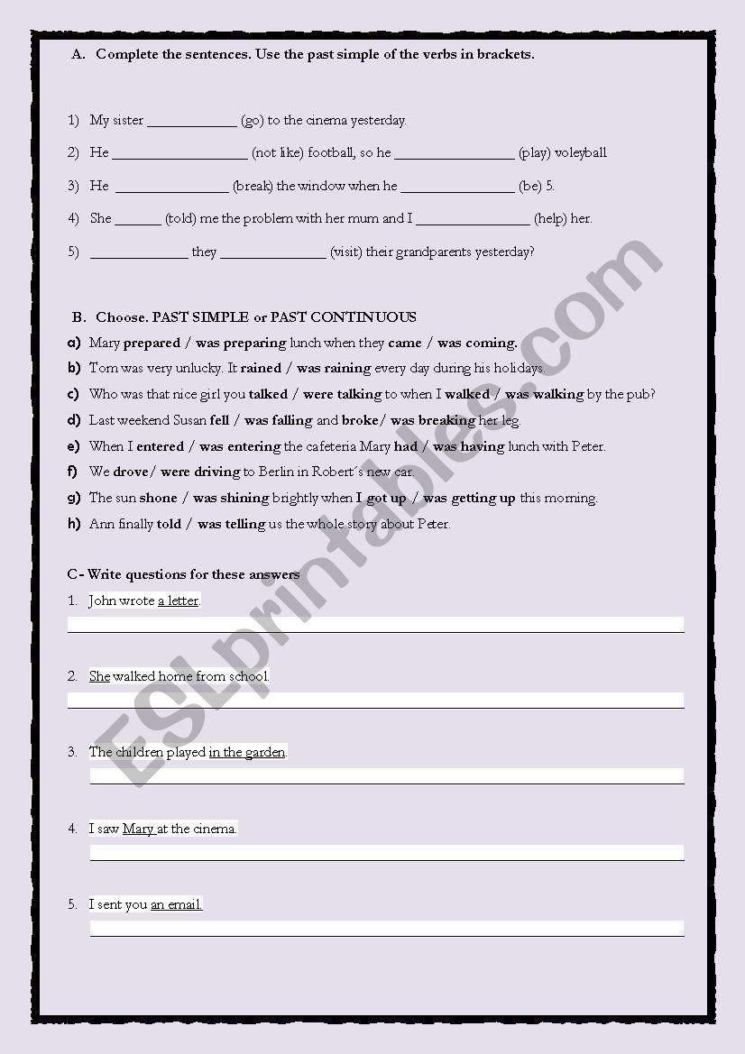 PAST TENSES REVIEW worksheet