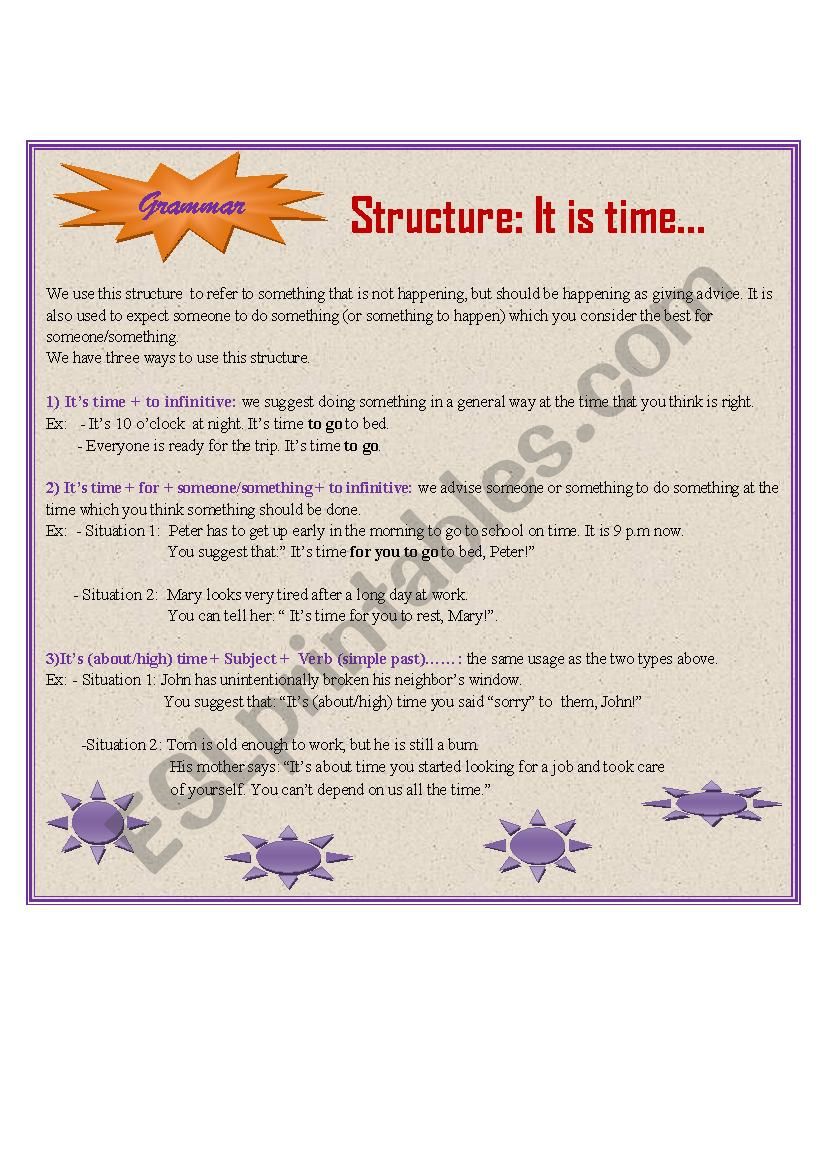 Struture: Its time... worksheet