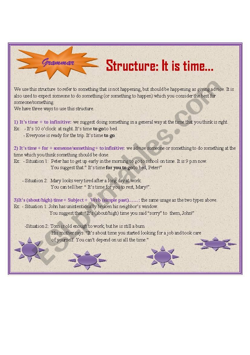 Struture: ItÂ´s time... worksheet