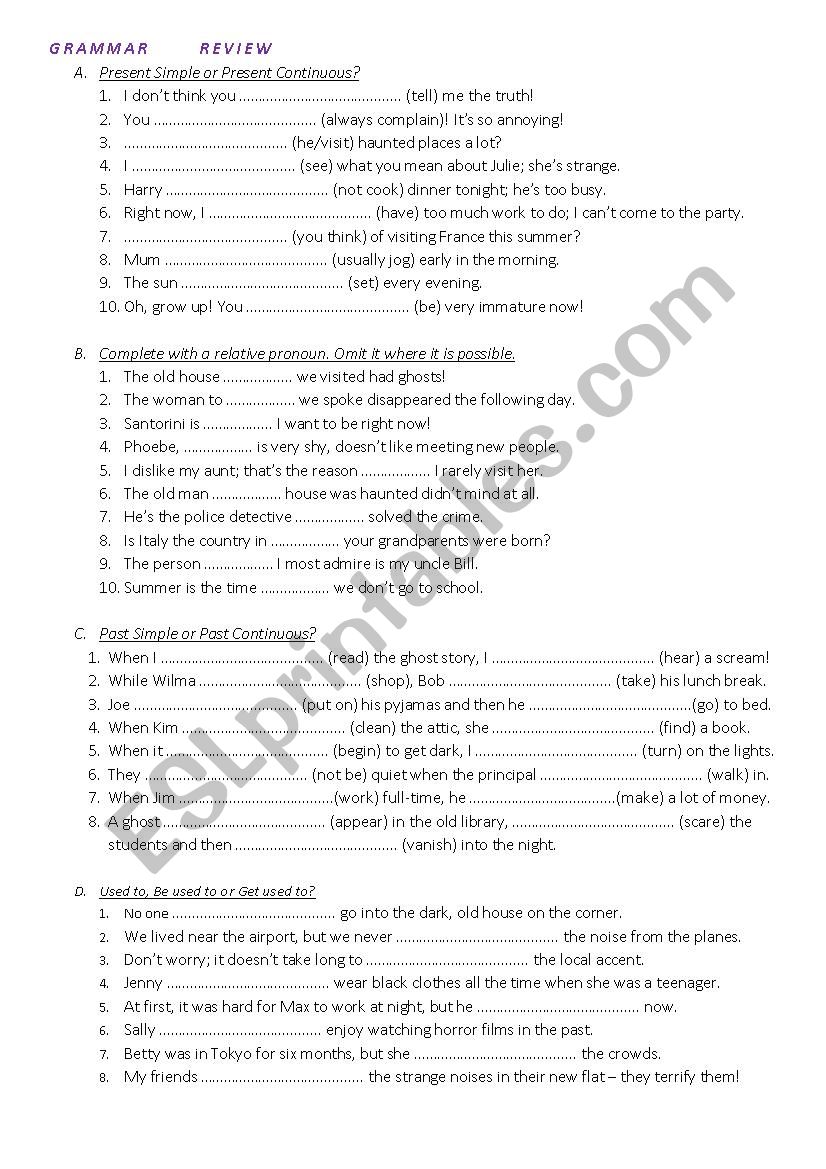 Grammar Review worksheet