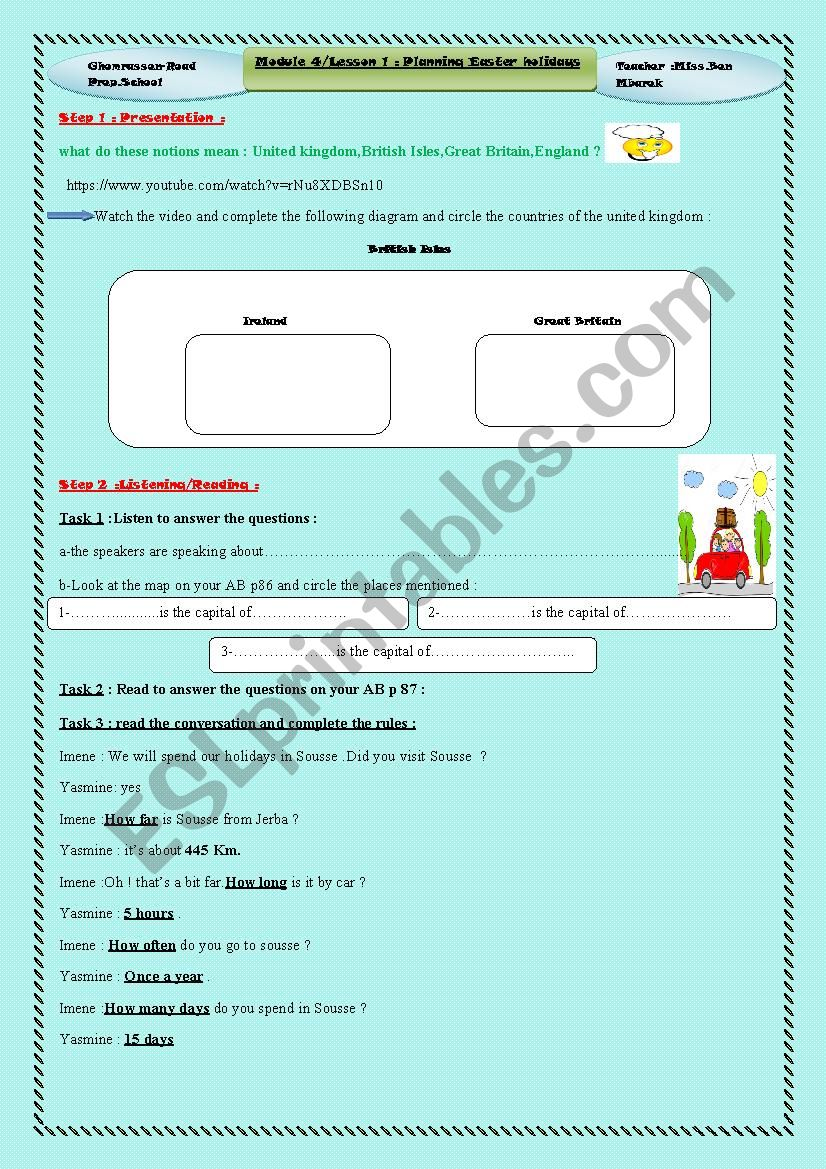 Planning Easter holidays worksheet