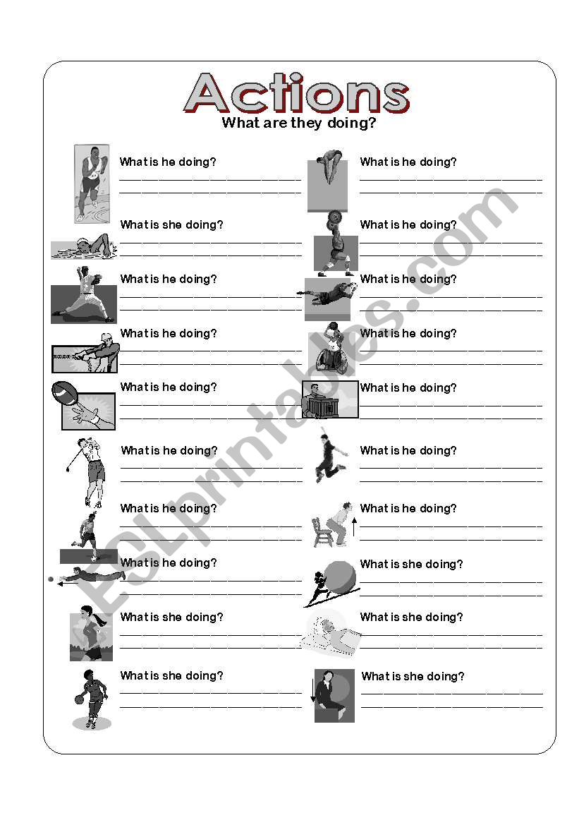 Actions Picture Dictionary - Present Continuous - Greyscale