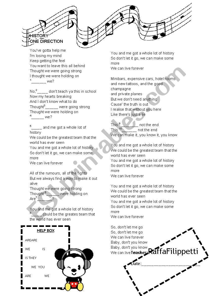 History- One Direction worksheet