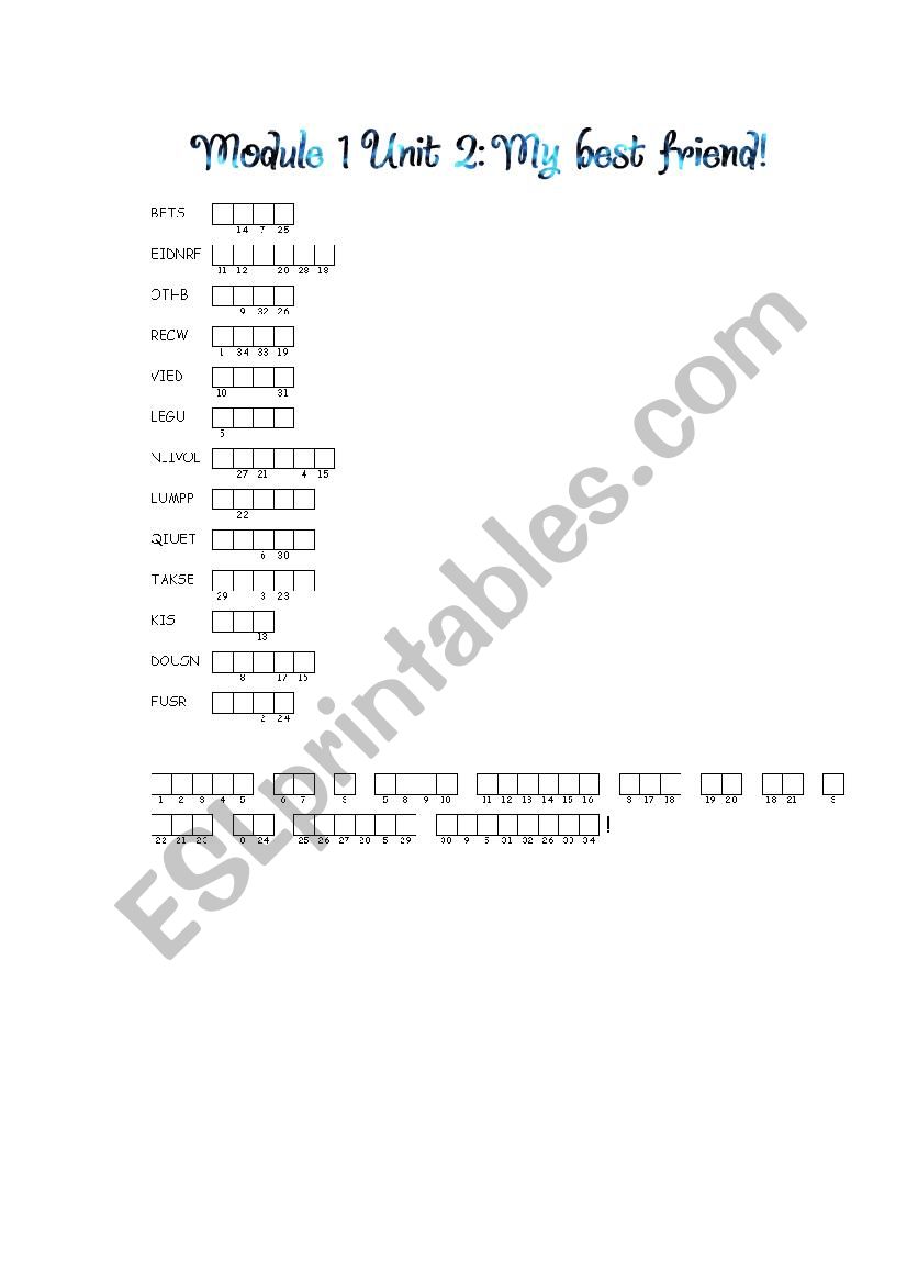 Double puzzle. Write words correctly and read the phrase (section 5) SPOTLIGHT 4 Module 1 Unit 2