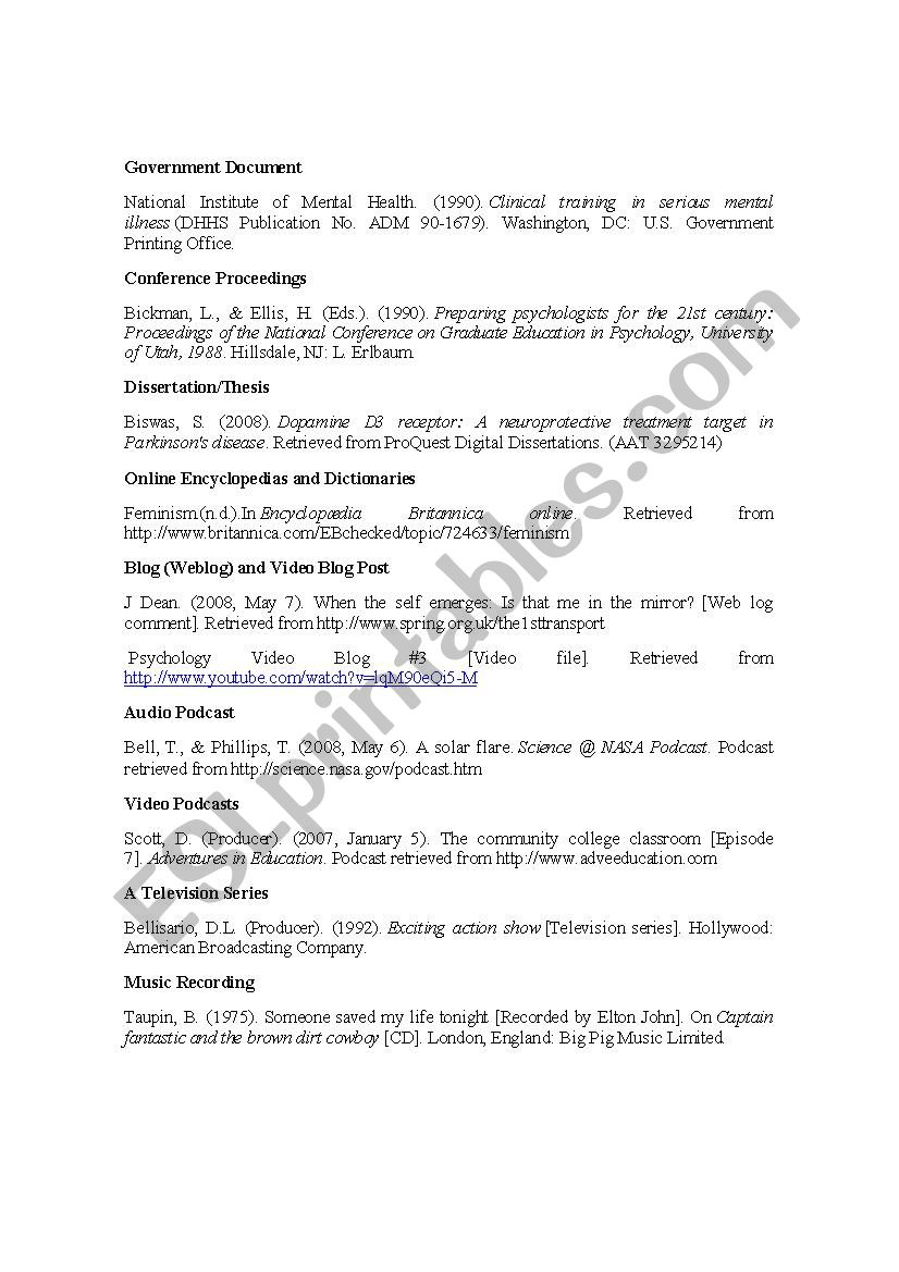Examples for  worksheet