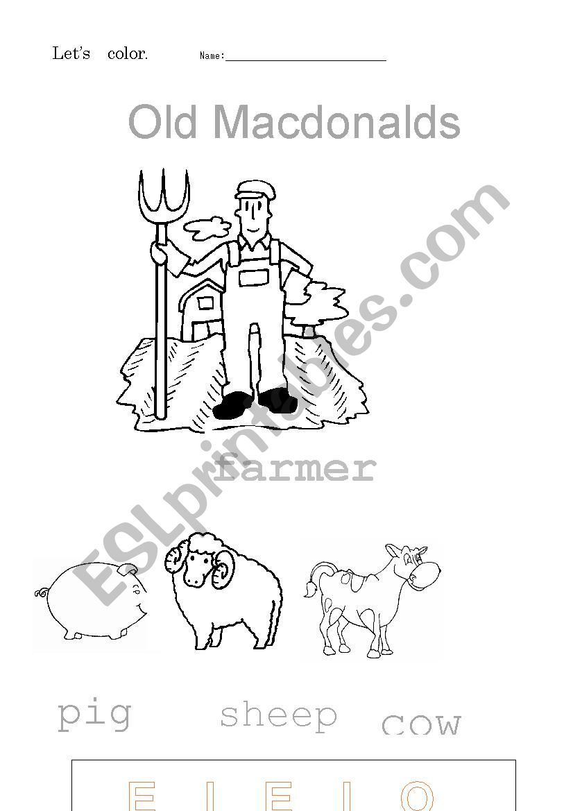 Old Macdonald Coloring sheet ESL worksheet by greenolive