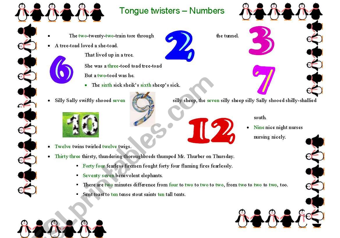 Tongue twisters worksheet