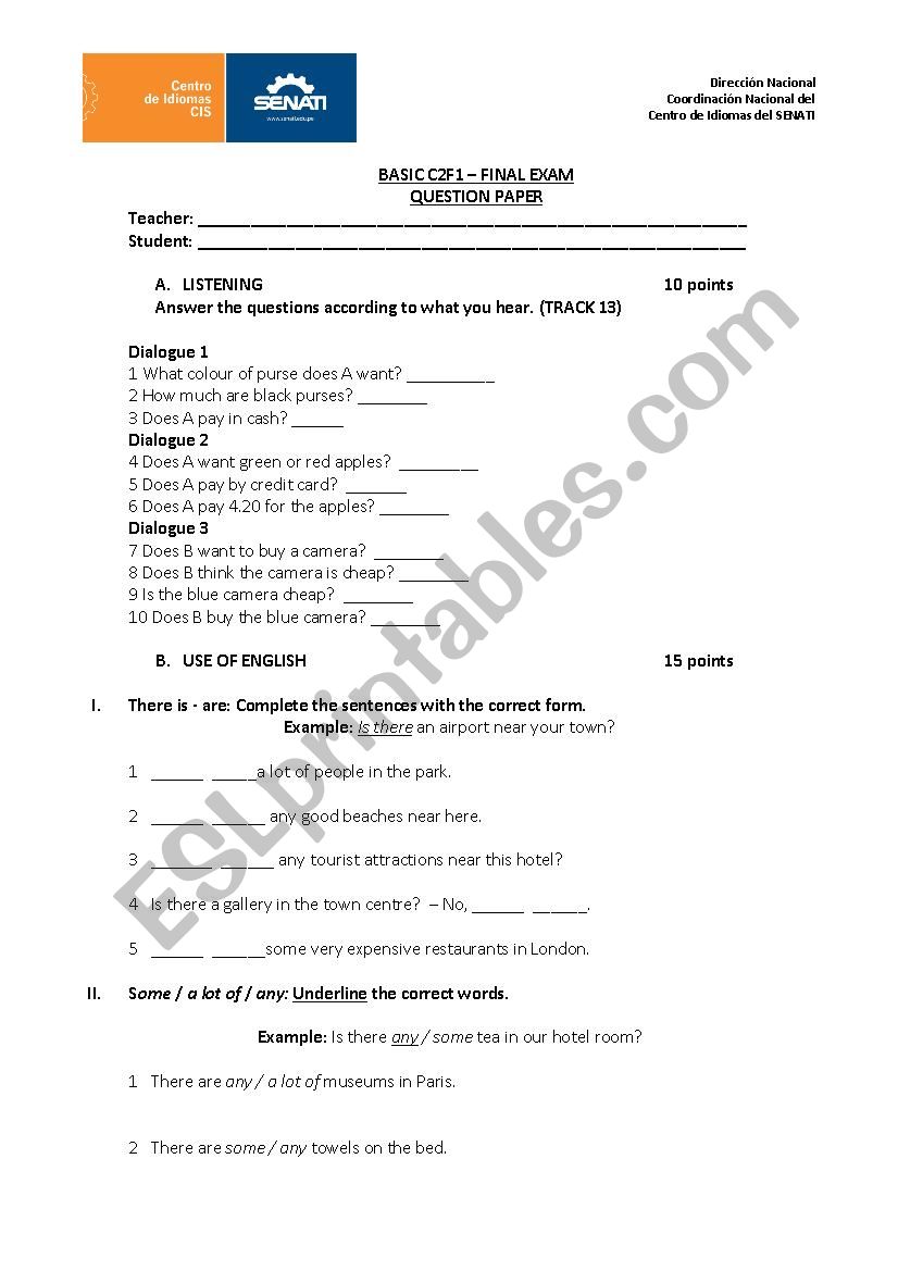 final exam basic worksheet