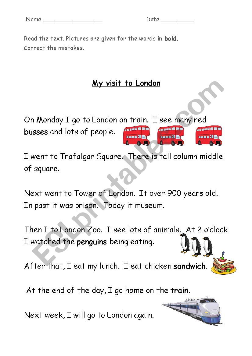 My Visit to London - sentence structure - correct mistakes