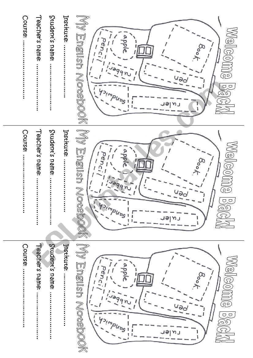 Cover - English Notebook worksheet