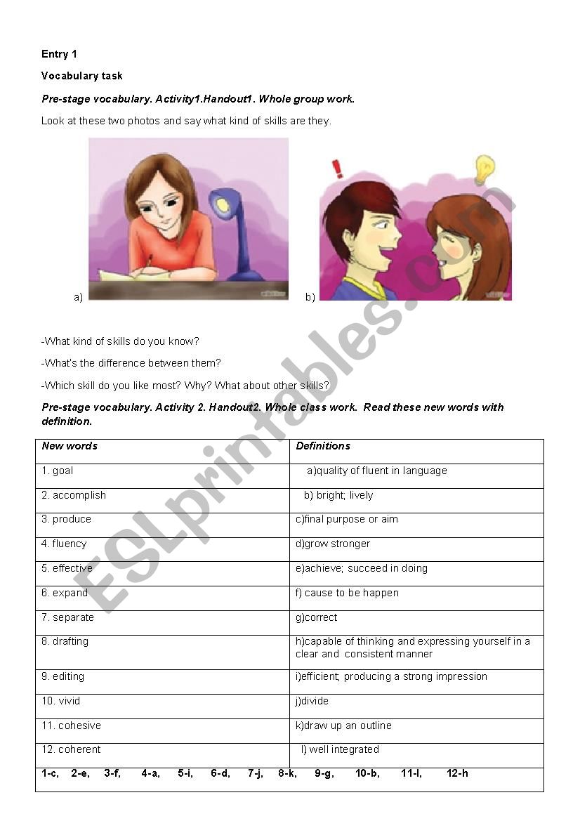 Poductive skill  worksheet