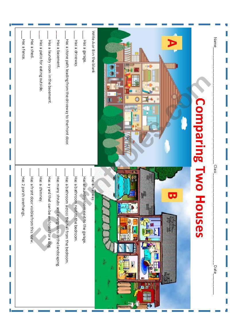 Comparing Two Houses worksheet