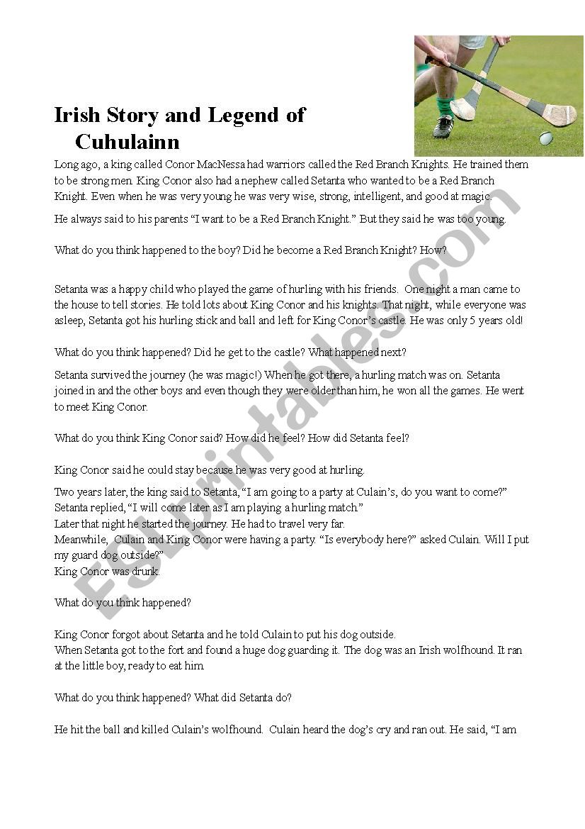 Irish Legend - Cuchulainn worksheet