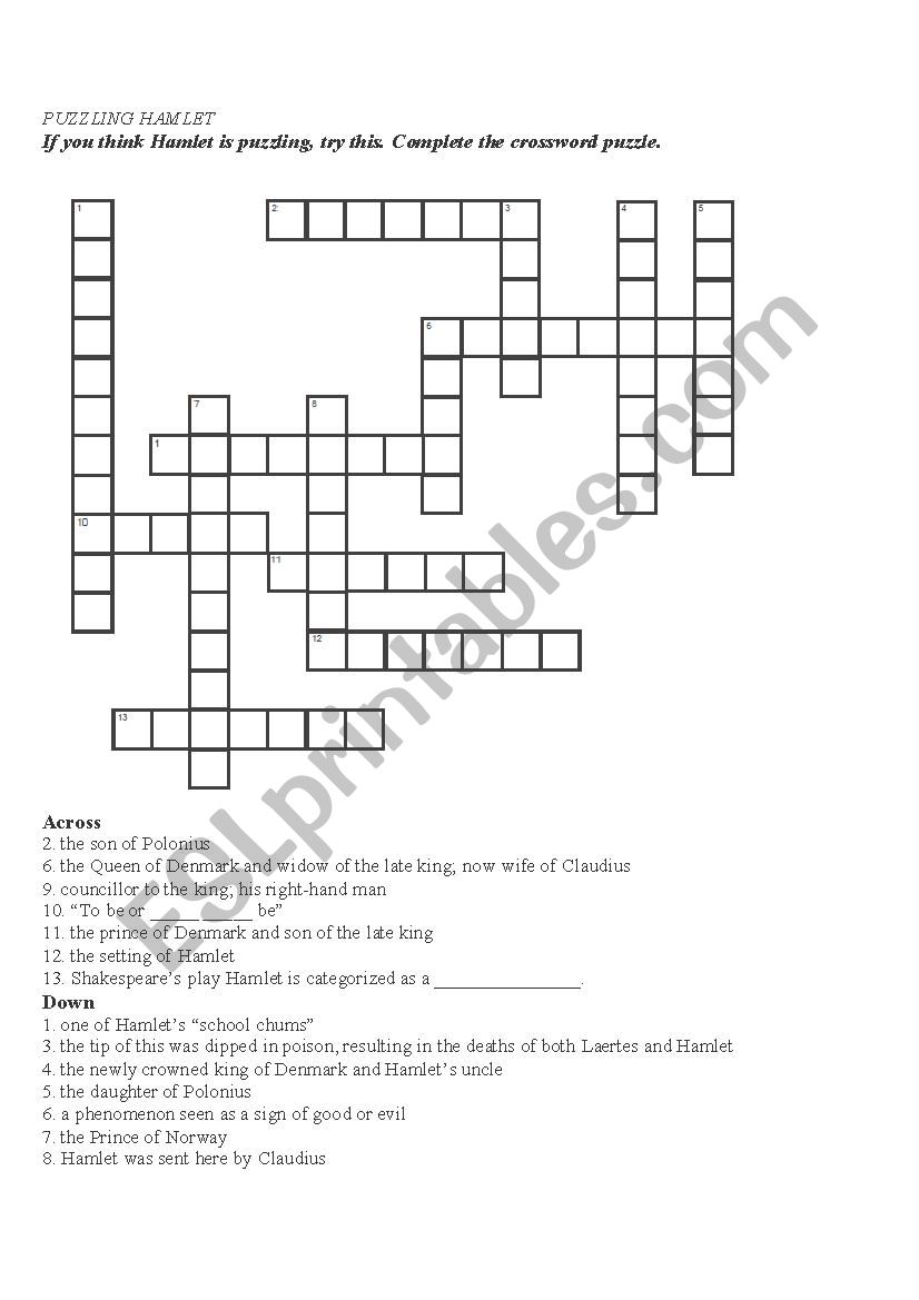 Puzzling Hamlet worksheet