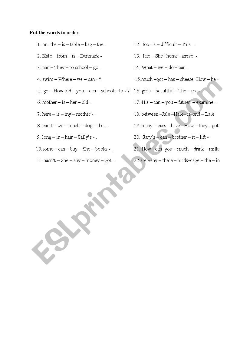 Build up worksheet