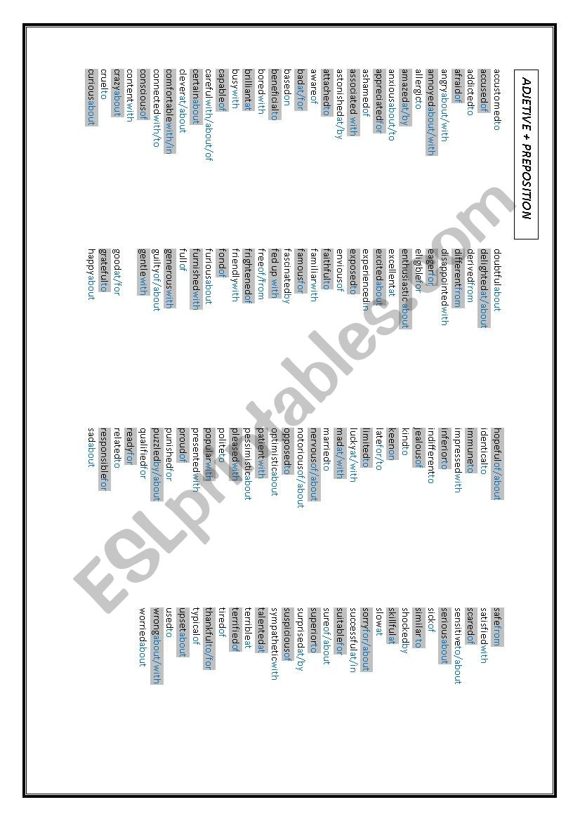 ADJETIVE + PREPOSITION worksheet