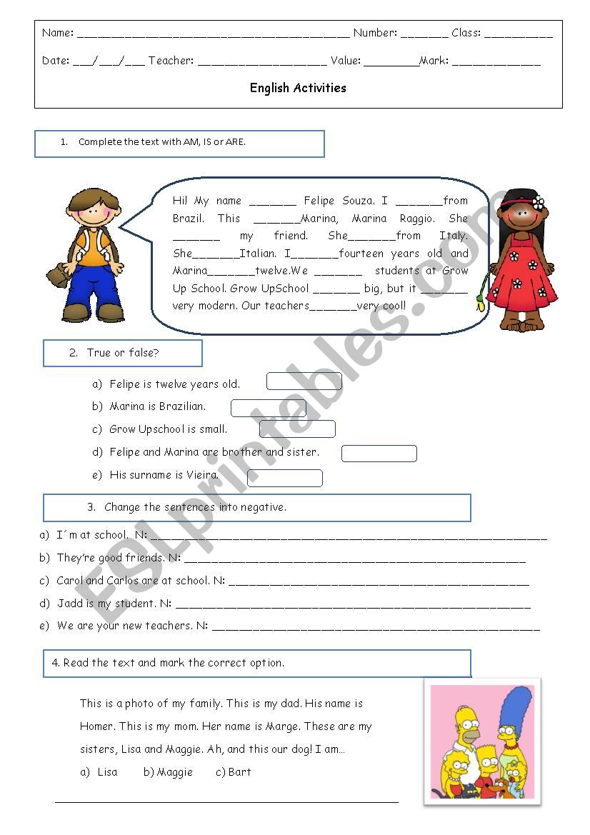 Be + family worksheet