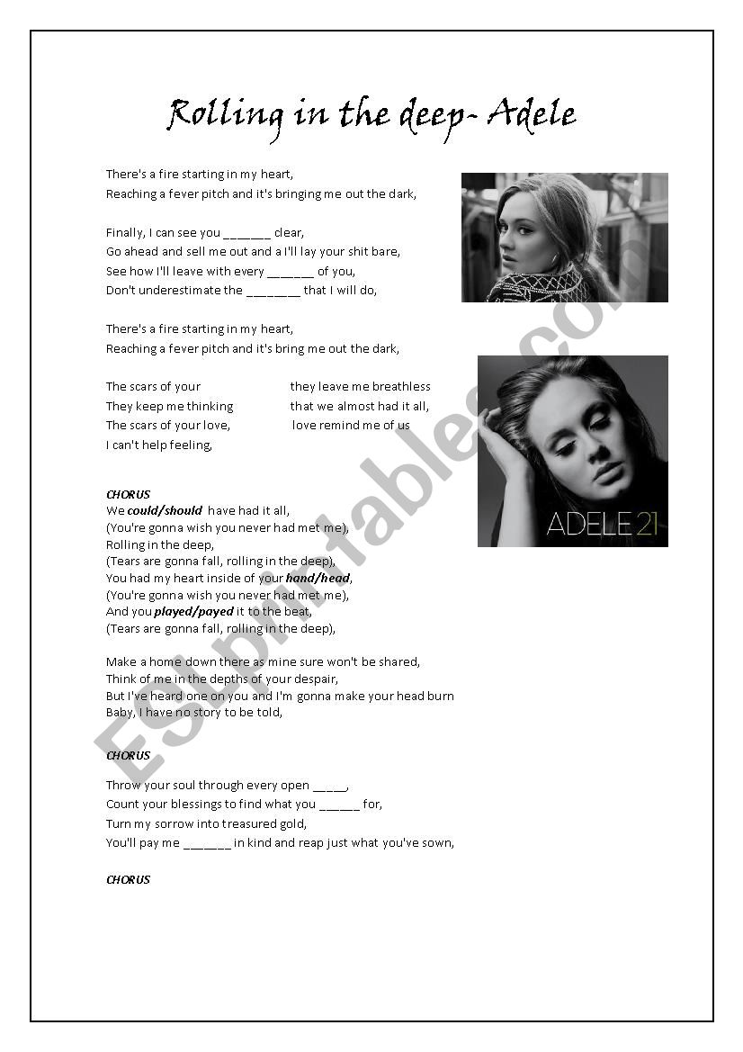 Song Rolling in the Deep worksheet