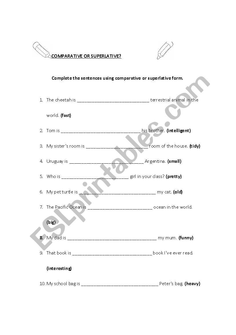 COMPARATIVE OR SUPERLATIVE worksheet